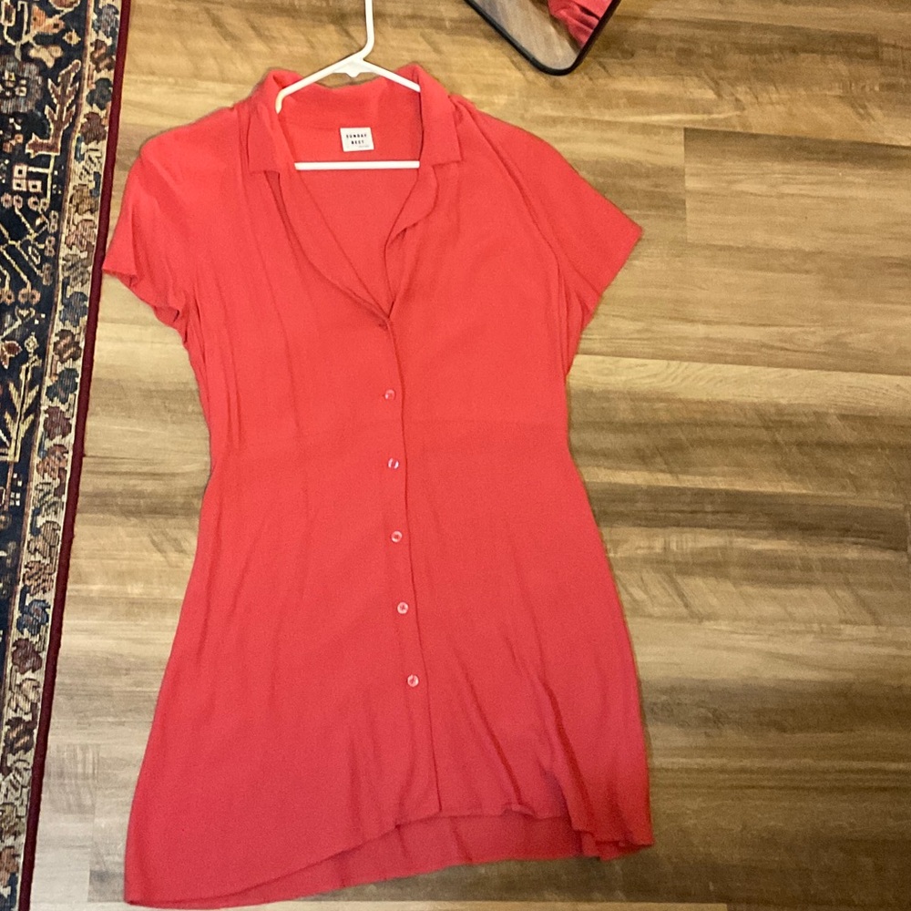 Sunday Best Red Button-Down Shirt Dress